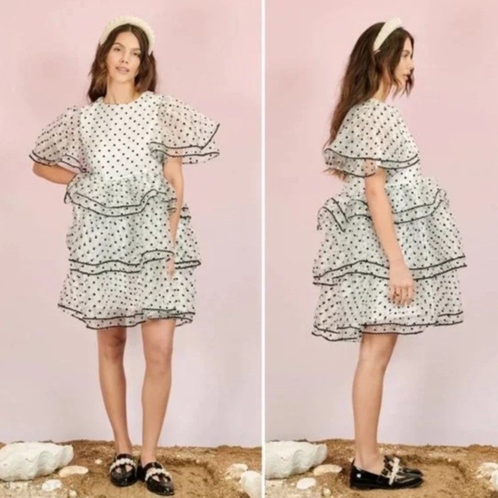 NWT Sister Jane DREAM Lost Pearls Polka Dot Organza Ruffle Puff Sleeve Dress XS